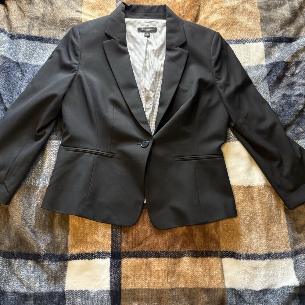 Ann Taylor Blazer Jacket Size 6 Black One Button Lined Stretch Office Career